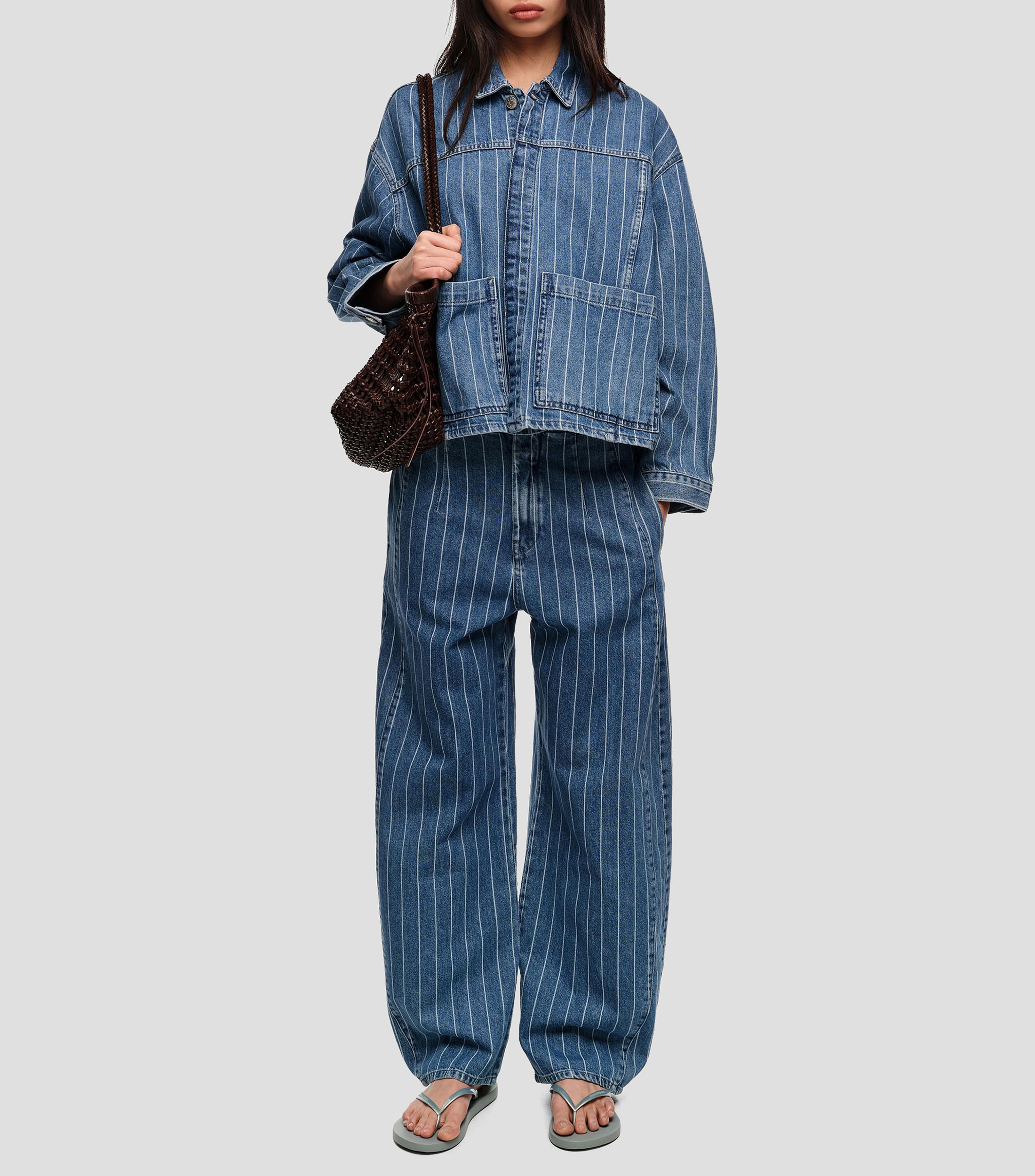 Chamarra línea A denim rayas Mujer